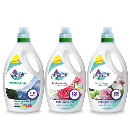 Pachet 3 Detergenti – 1x Pink Melody 5L, 1x Cozy Days 5L, 1x Mountain Fresh 5L, Economic